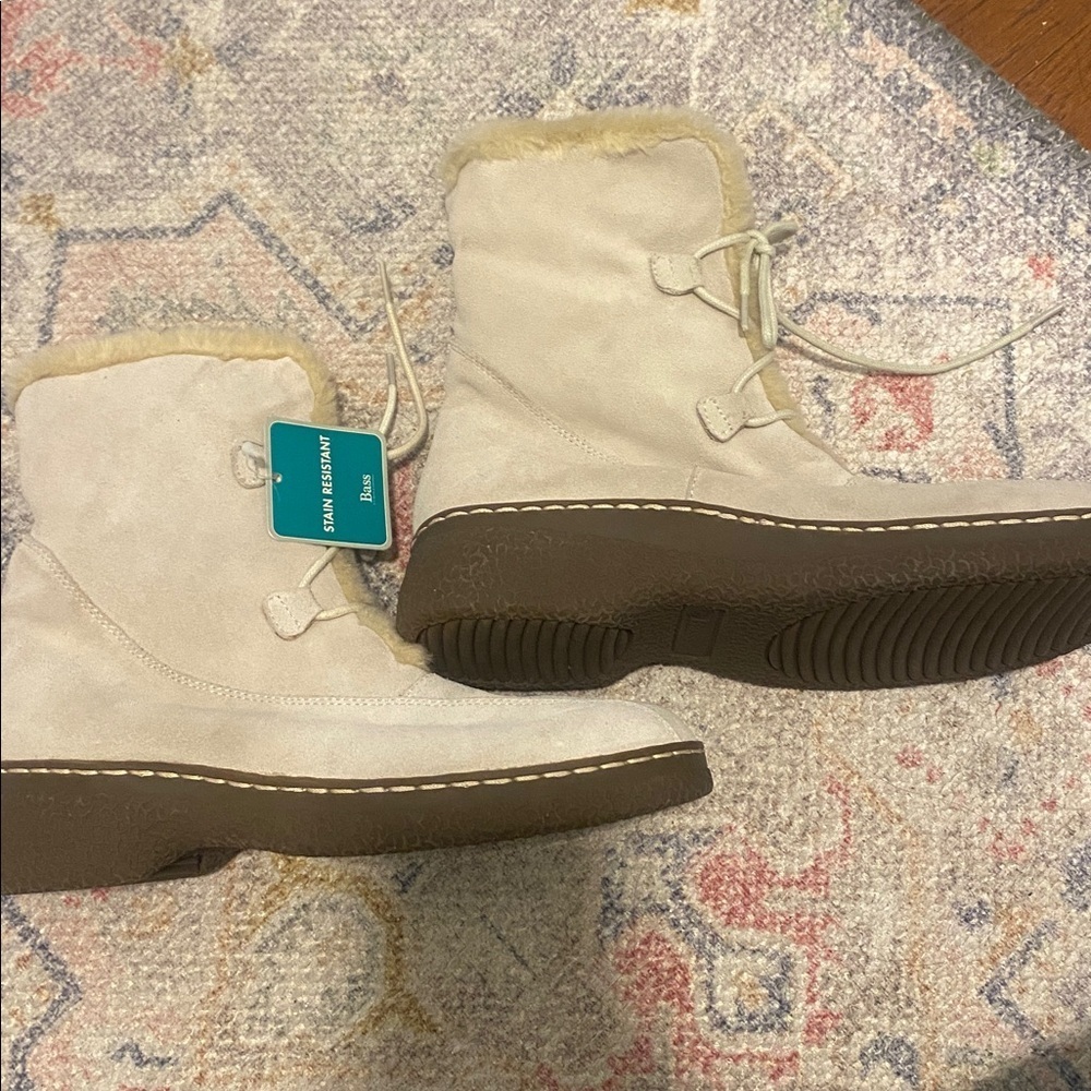 G.H. Bass & Co. Women’s Light Tan Fur-Lined Square Toe Winter Size 8.5 Boots NWT - Picture 7 of 11
